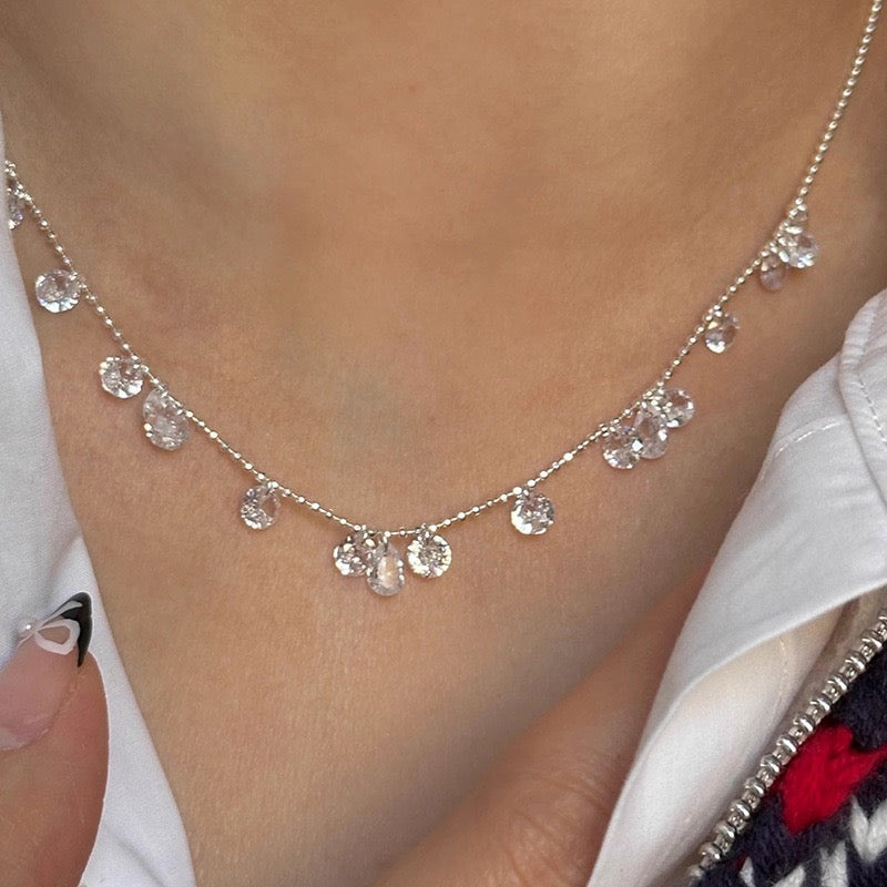 S925 Silver Zircon Teardrop Necklace