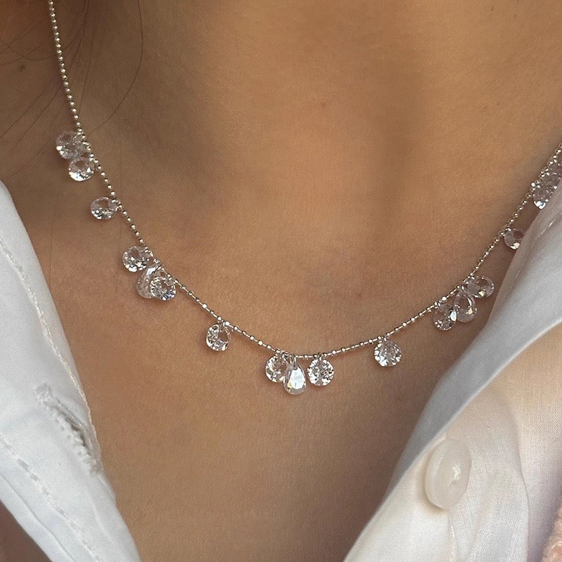 S925 Silver Zircon Teardrop Necklace