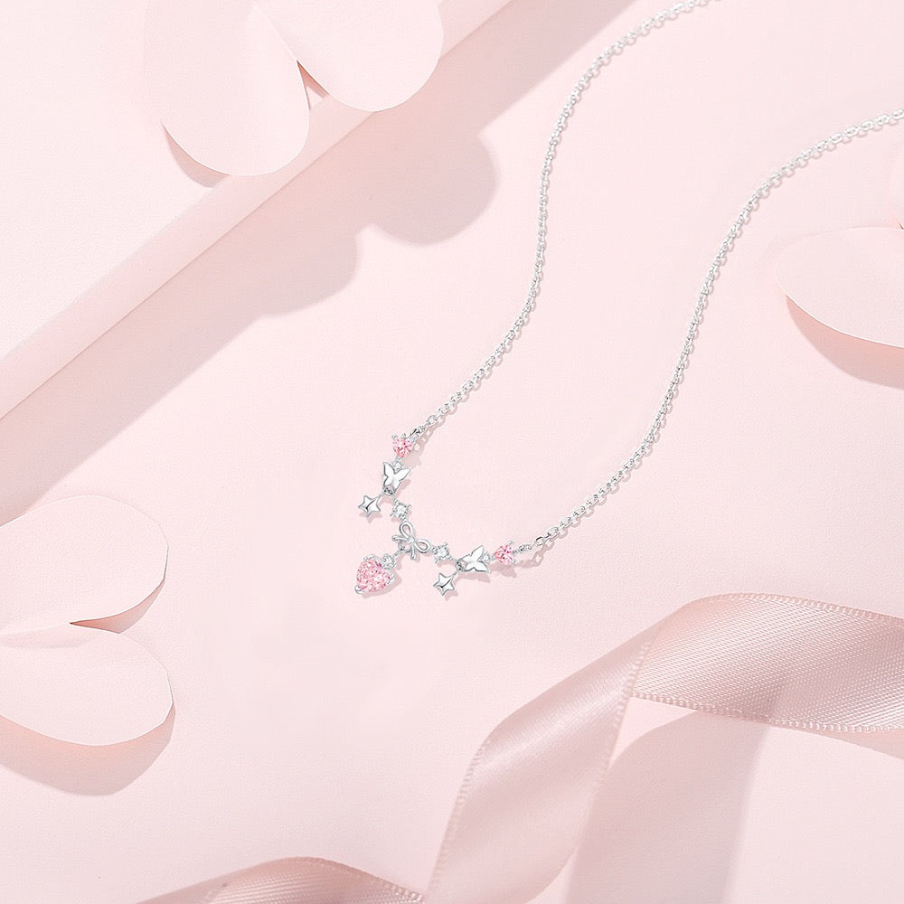 S925 Sterling Silver Bow Necklace Adjustable Chain