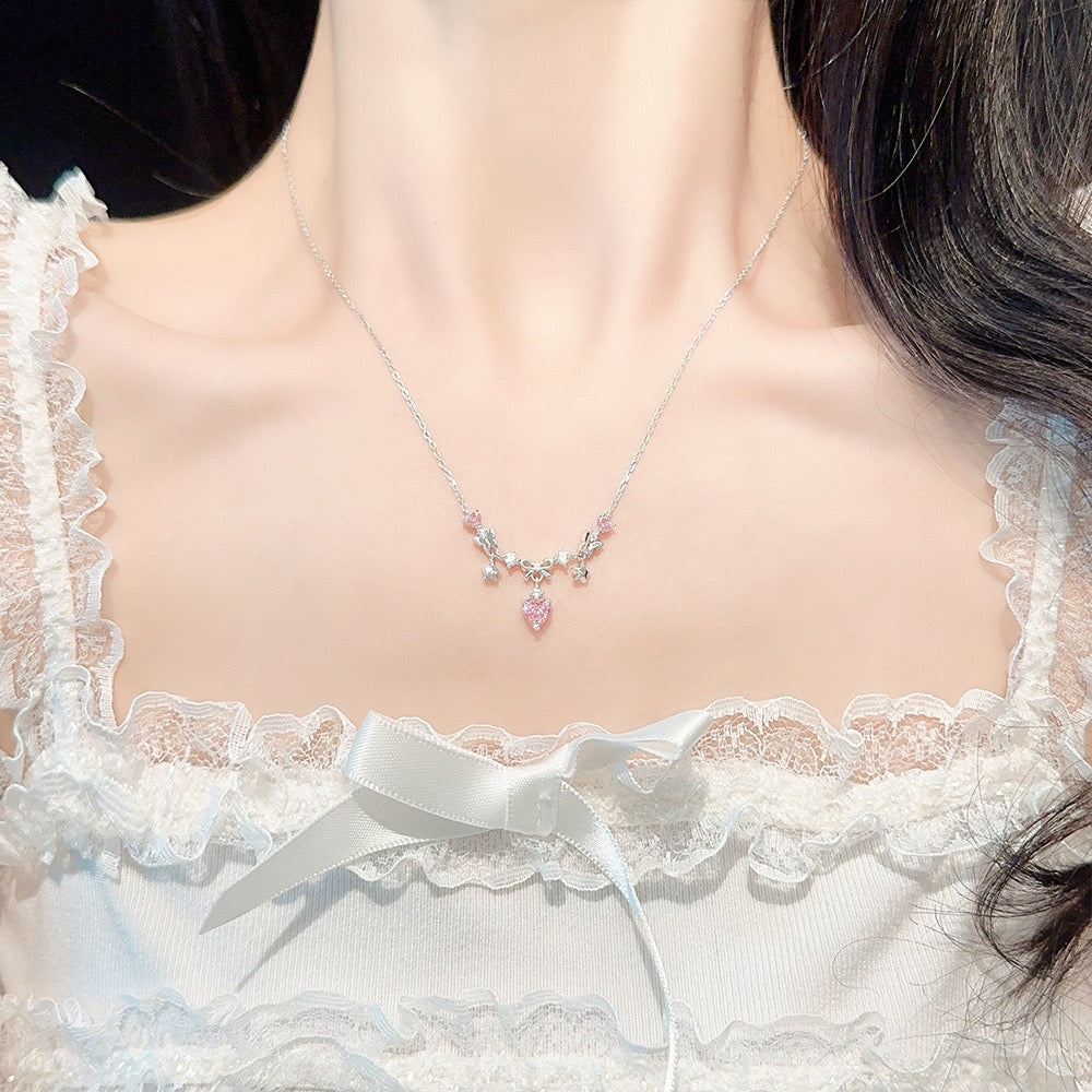 S925 Sterling Silver Bow Necklace Adjustable Chain