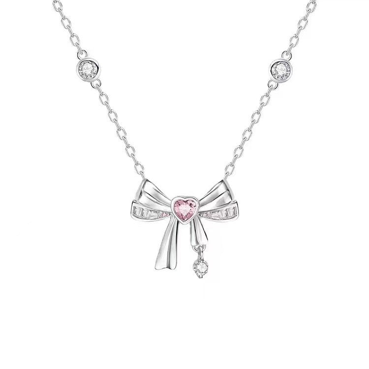 S925 Sterling Silver Bow Necklace Adjustable Ballet Style
