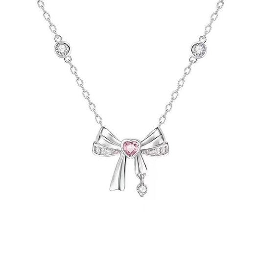 S925 Sterling Silver Bow Necklace Adjustable Ballet Style