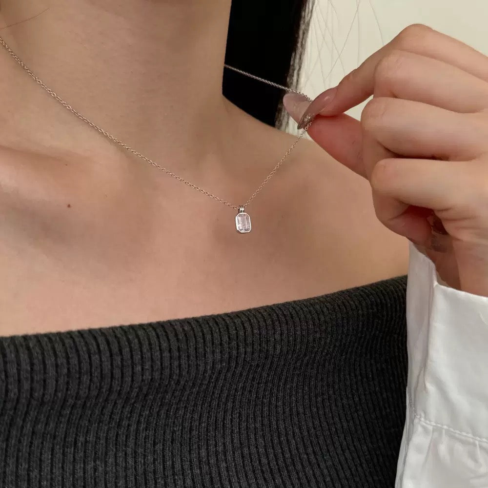 S925 Sterling Silver Sugar Dreams Necklace Ice Flower Square CZ Pendant Pink White