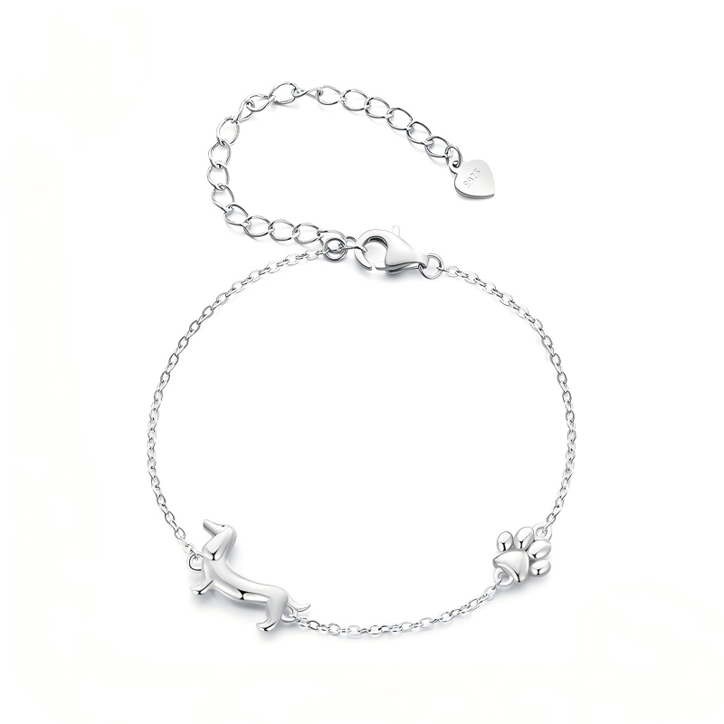 925 Sterling Silver Dachshund Joy Bracelet Gold Plated Dog Charm Bracelet