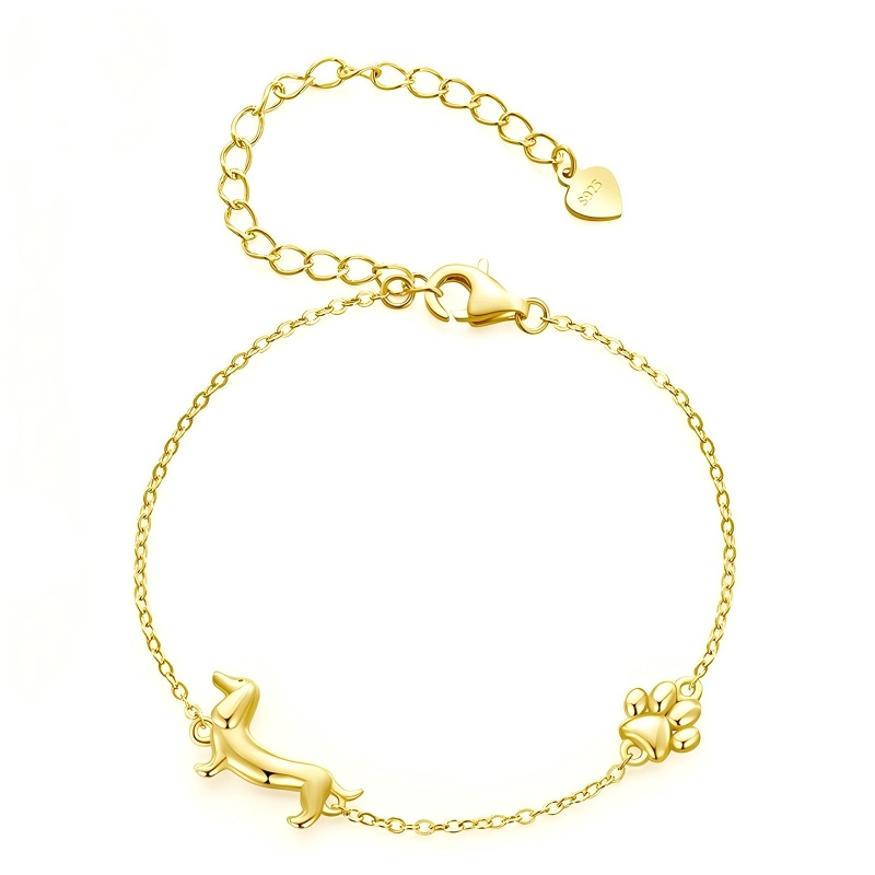 925 Sterling Silver Dachshund Joy Bracelet Gold Plated Dog Charm Bracelet