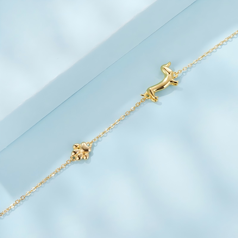 925 Sterling Silver Dachshund Joy Bracelet Gold Plated Dog Charm Bracelet