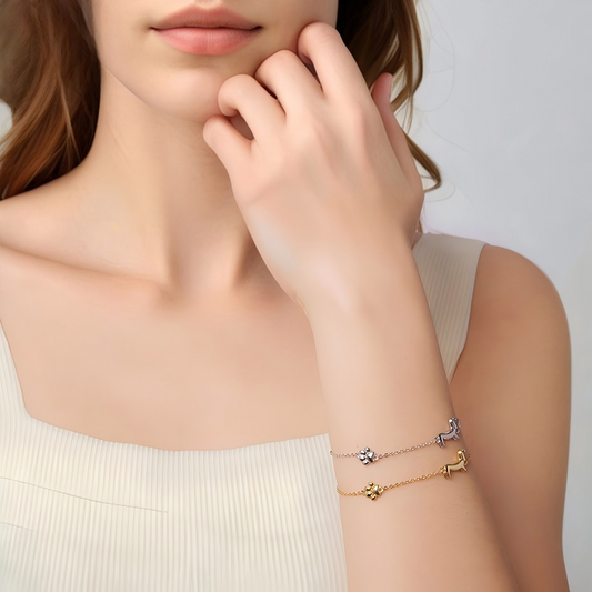 925 Sterling Silver Dachshund Joy Bracelet Gold Plated Dog Charm Bracelet