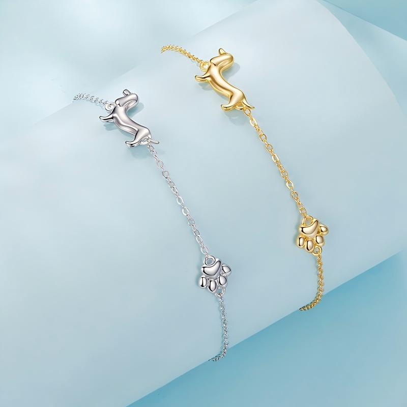925 Sterling Silver Dachshund Joy Bracelet Gold Plated Dog Charm Bracelet