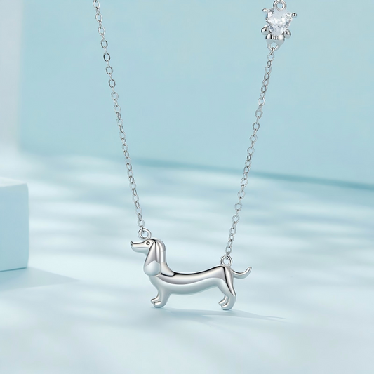 925 Sterling Silver Dachshund Joy Necklace Gold Plated Dog Pendant Necklace