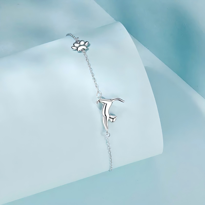 925 Sterling Silver Lazy Stretch Cat Bracelet White Gold Plated Cat Jewelry