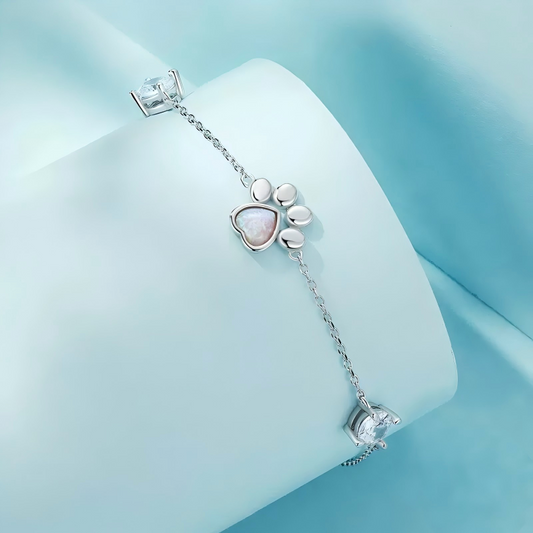 925 Sterling Silver Opal Paw Cat Paw Bracelet White Gold Plated Opal Zircon Bracelet