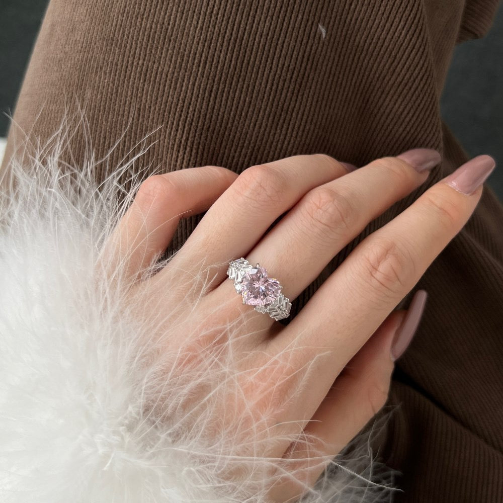 925 Sterling Silver Pink Heart-Cut Statement Ring – Regal Heart