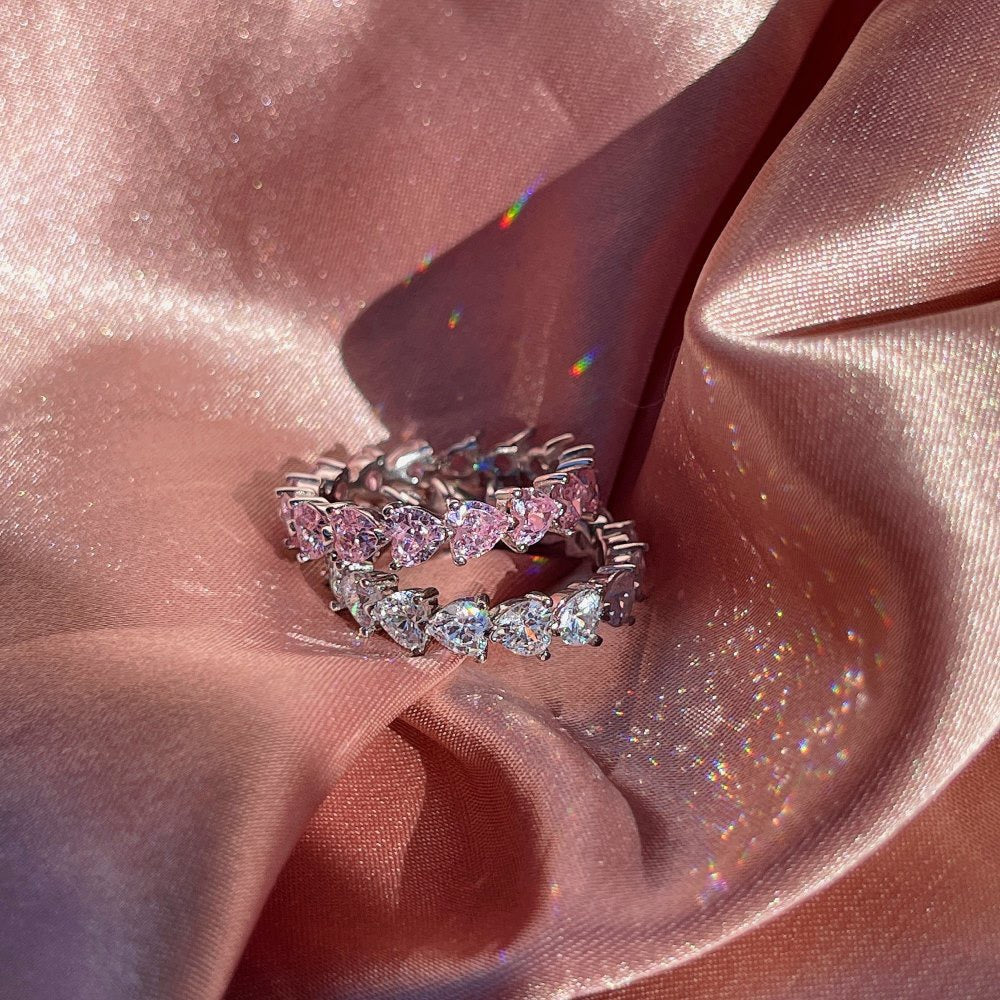 925 Sterling Silver Pink Heart Eternity Ring – Sweetheart Eternity