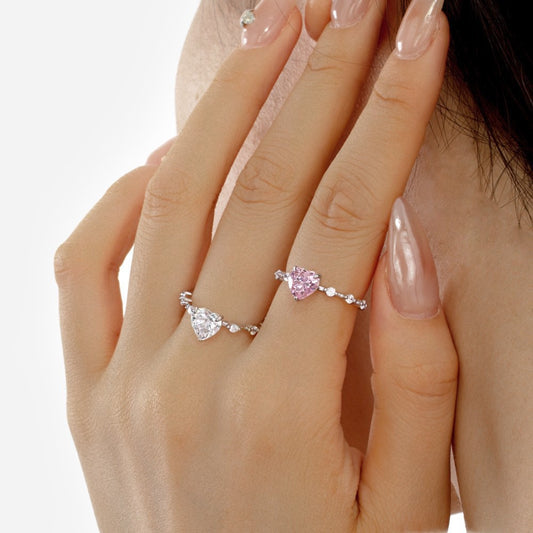 925 Sterling Silver Pink Heart Solitaire Ring – Sweet Aurora