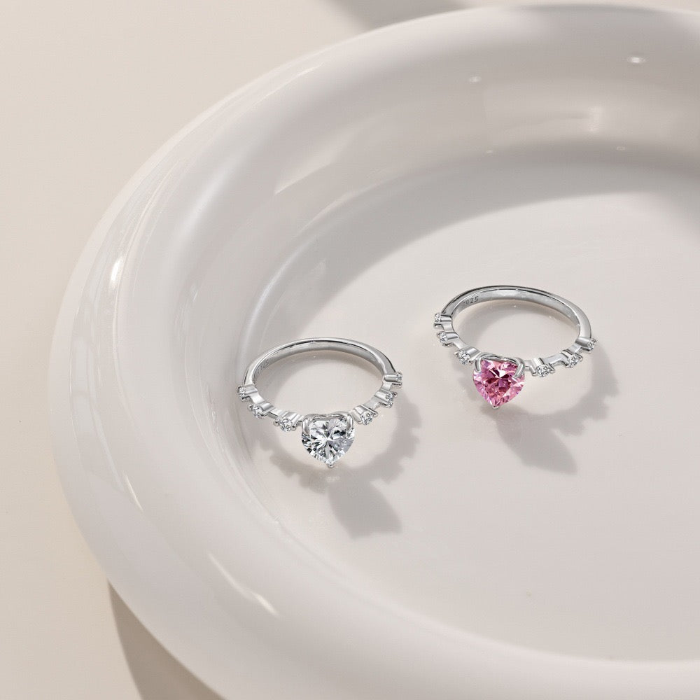 925 Sterling Silver Pink Heart Solitaire Ring – Sweet Aurora