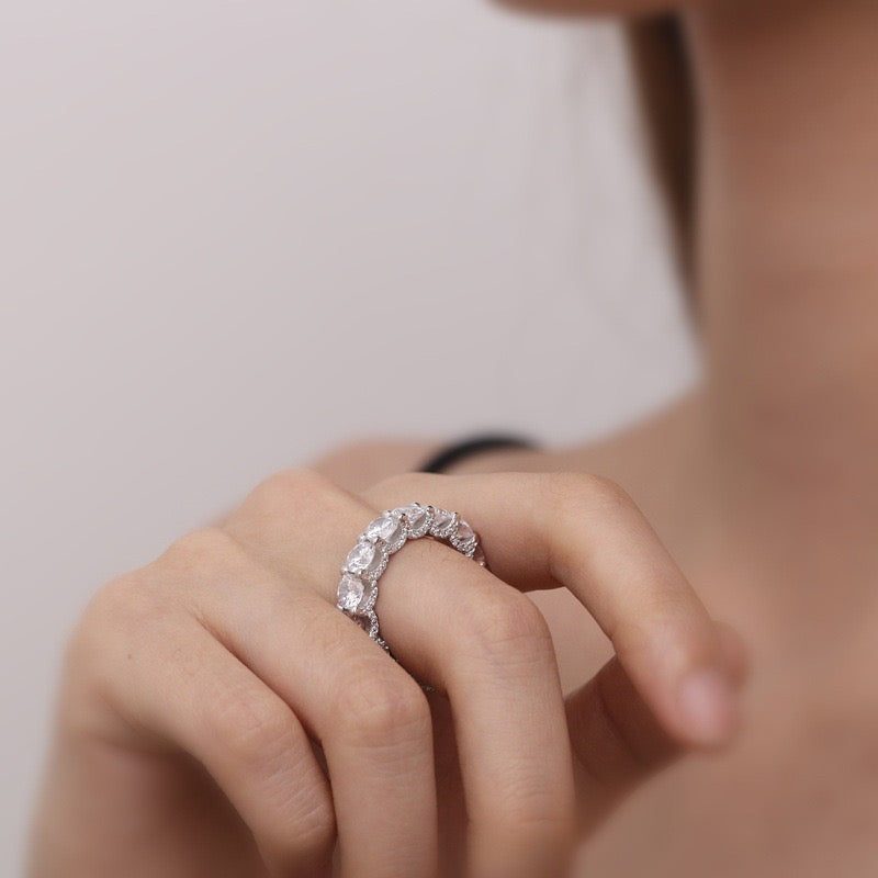 925 Sterling Silver Full Eternity Pavé Band Ring – Eternal Radiance
