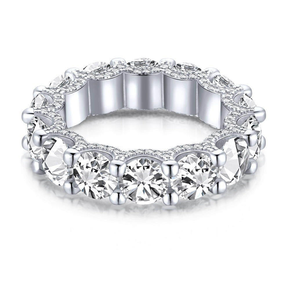 925 Sterling Silver Full Eternity Pavé Band Ring – Eternal Radiance