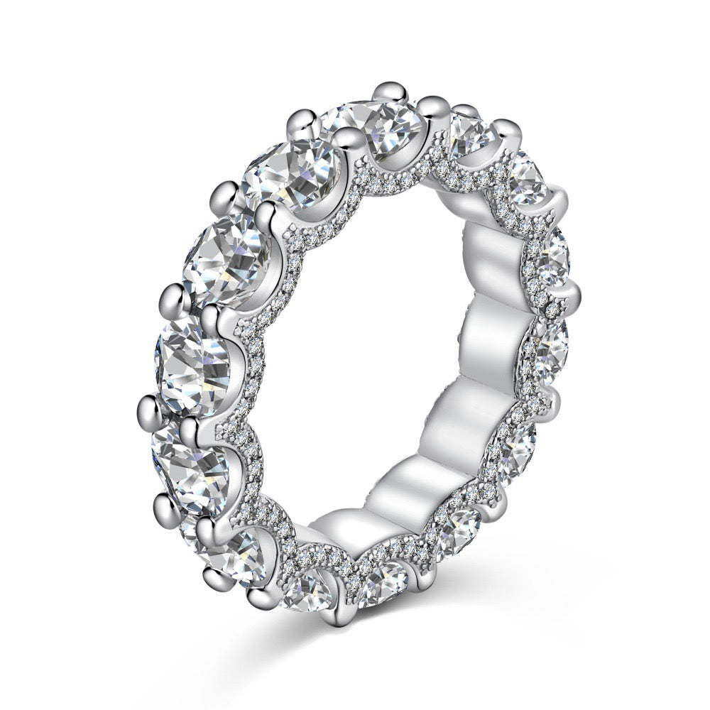 925 Sterling Silver Full Eternity Pavé Band Ring – Eternal Radiance