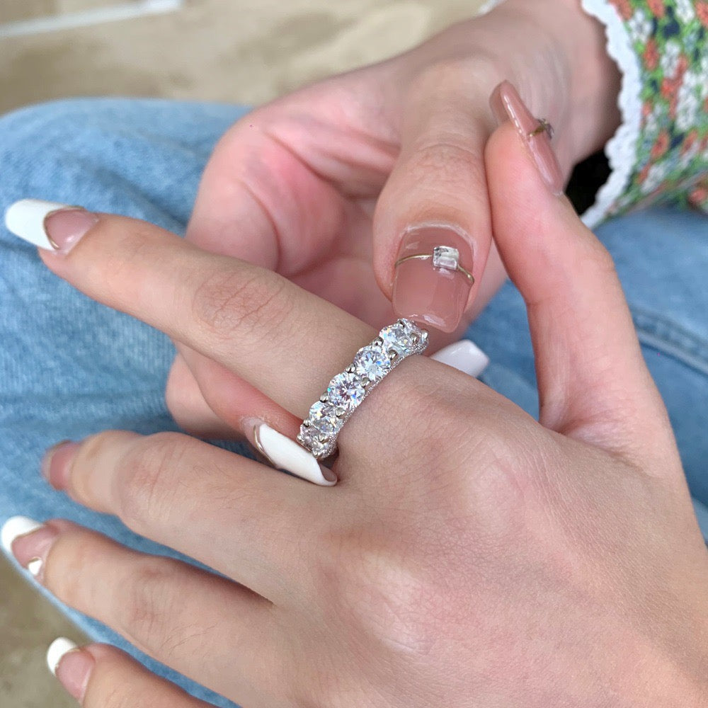 925 Sterling Silver Full Eternity Pavé Band Ring – Eternal Radiance