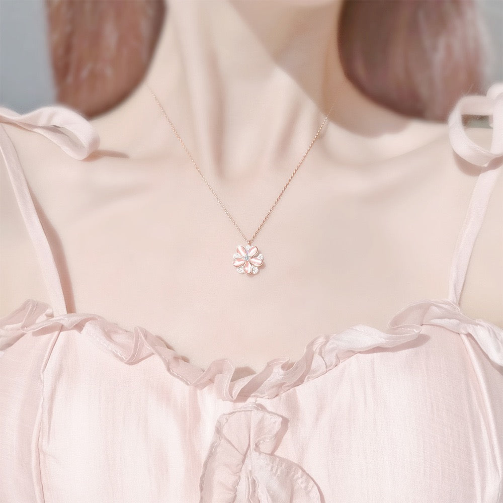 925 Sterling Silver Rotating Flower Necklace – Luna Bloom Spin