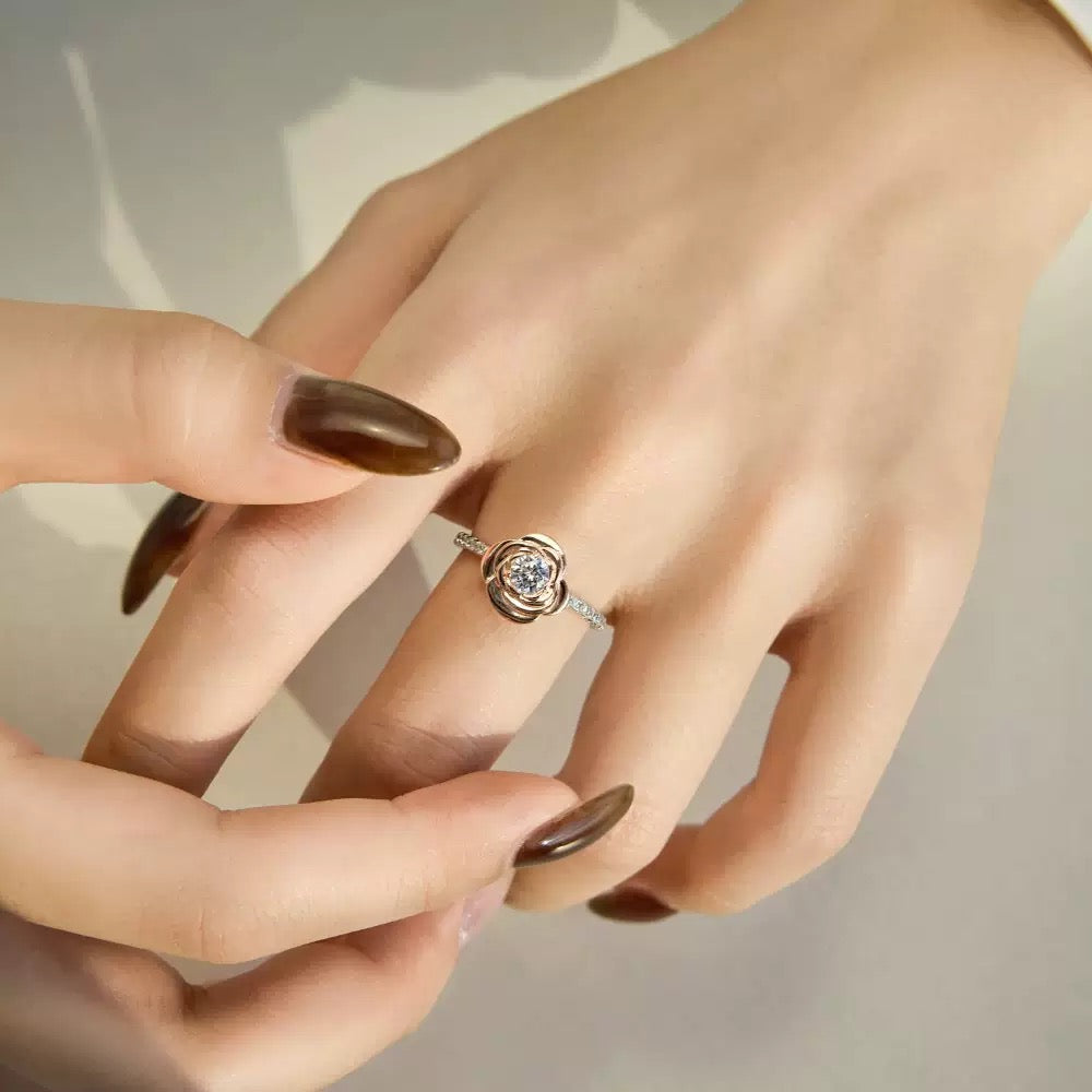 925 Sterling Silver Rose Flower Solitaire Ring – Rosé Bloom