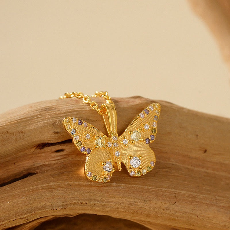 Etherea Butterfly 925 Sterling Silver Multicolor Zircon Butterfly Necklace