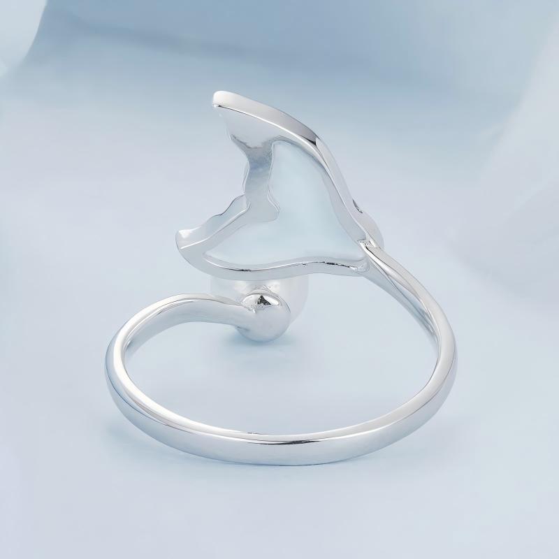 925 Sterling Silver Mermaid Tail Pearl Adjustable Open Ring