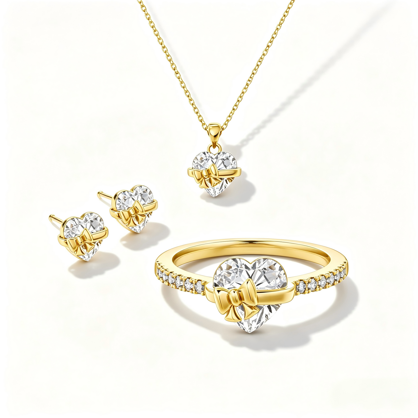 Ribbon Serenade Heart Bow Jewelry Set 925 Sterling Silver