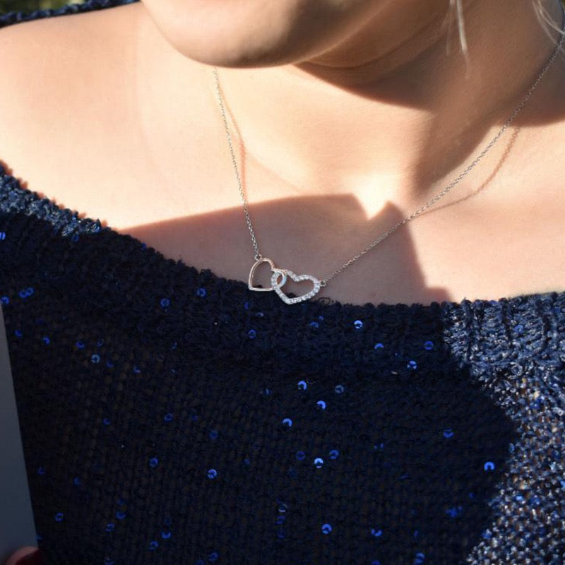 Linked Hearts Double Heart Necklace 925 Sterling Silver