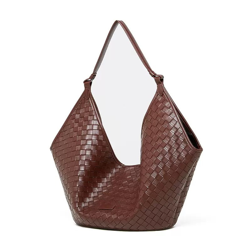 Women's Genuine Leather Woven Large Shoulder Tote Bag