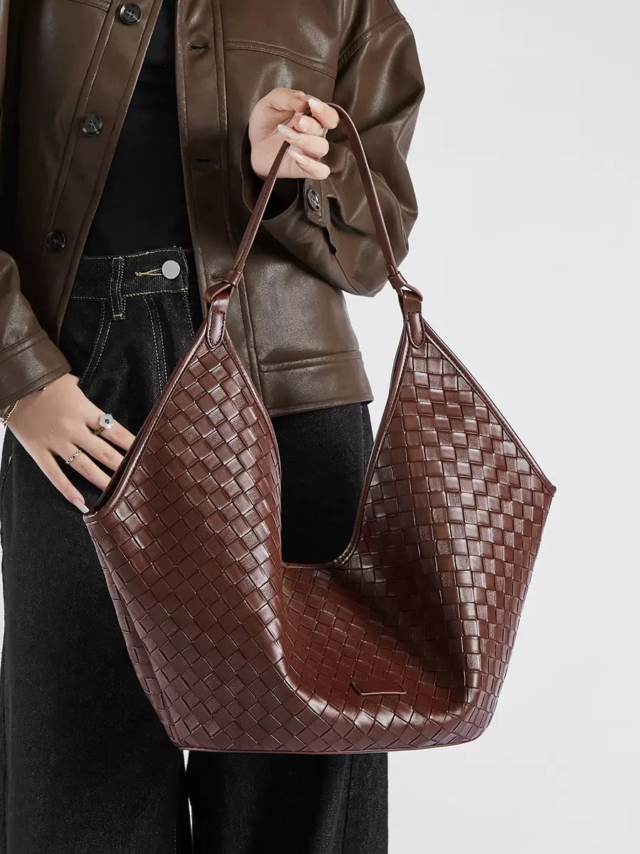 Women's Genuine Leather Woven Large Shoulder Tote Bag