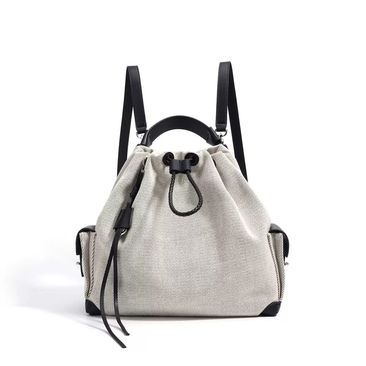 Women's Genuine Leather Denim Patchwork Travel Backpack