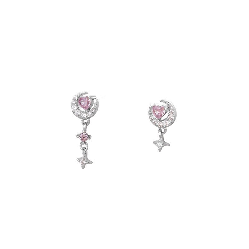 S925 Sterling Silver Heart Moon Star Jewelry Set Necklace Bracelet Earrings