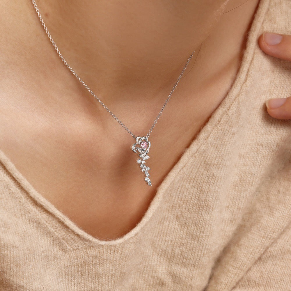 Rosette Éclat S925 Silver Pink Zircon Rose Bloom Pendant Necklace