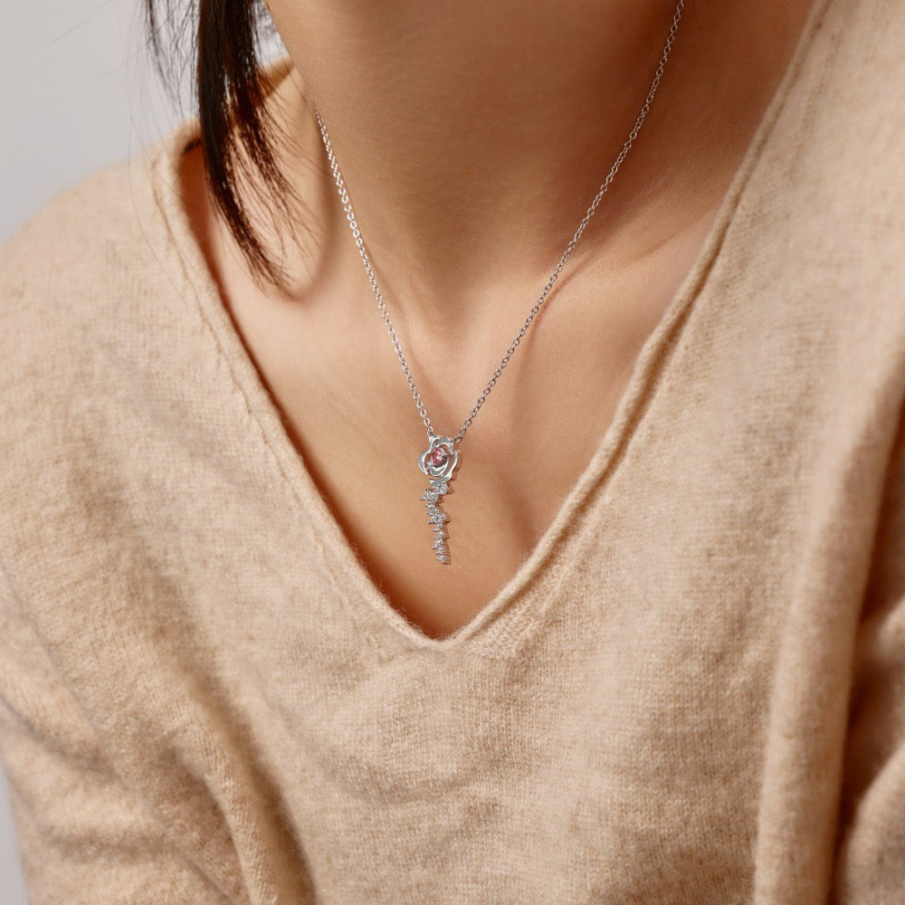 Rosette Éclat S925 Silver Pink Zircon Rose Bloom Pendant Necklace