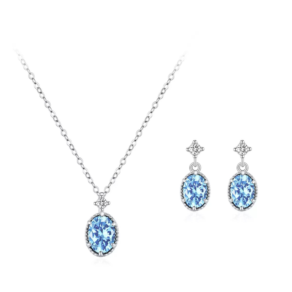 Azure Stardrop Blue Zircon Necklace & Drop Earrings Set 925 Sterling Silver