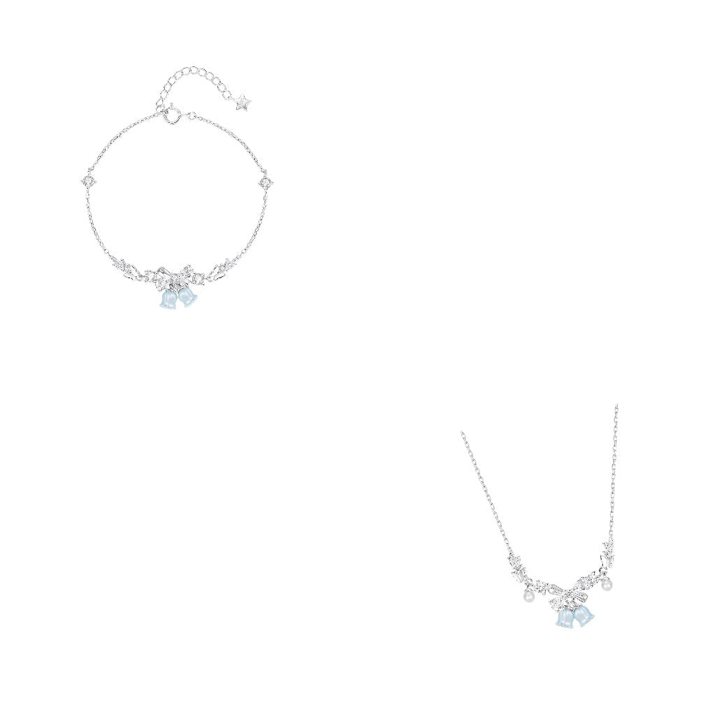 Bluebell Reverie S925 Sterling Silver Blue Flower Necklace and Bracelet Set