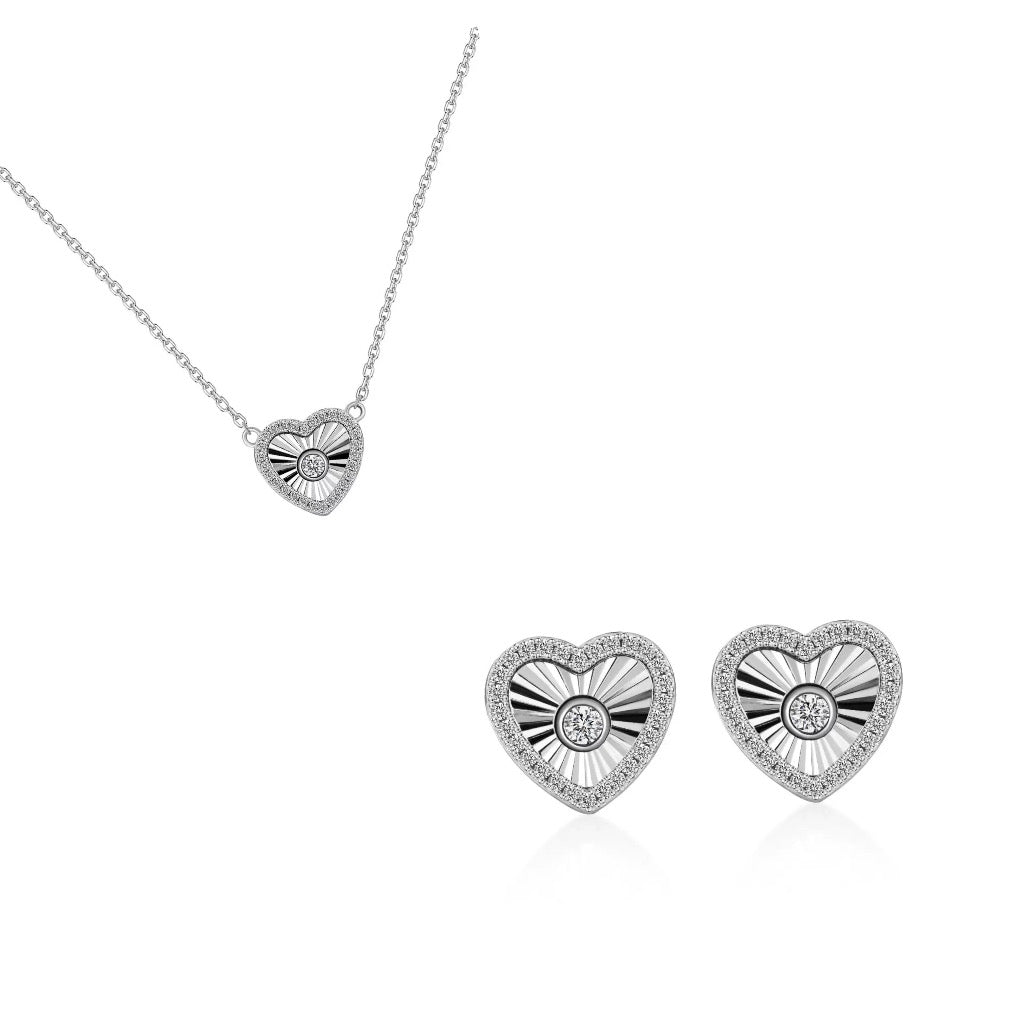 Radiant Heart S925 Silver Sunray Zircon Heart Jewelry Set