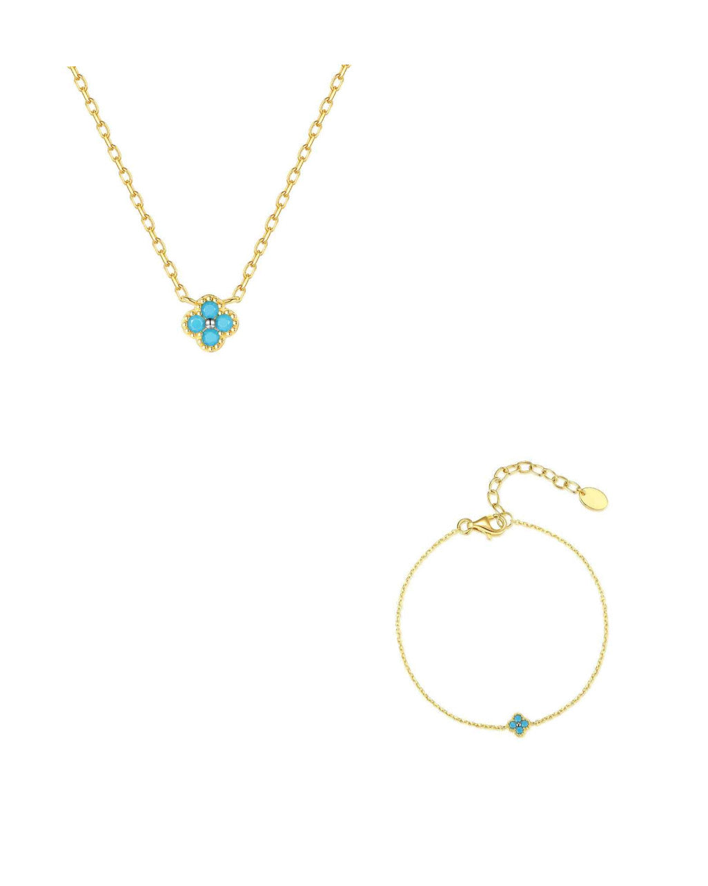 925 Sterling Silver Mini Turquoise Clover Necklace & Bracelet Set – Tiny Clover Luck