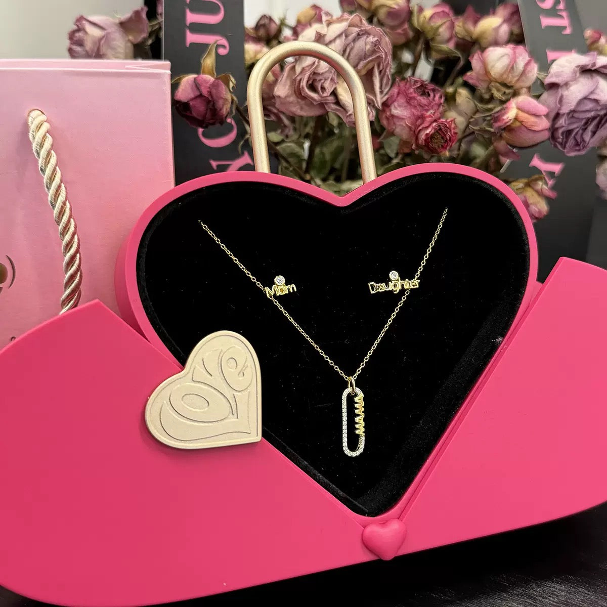 Mama Link S925 Sterling Silver Mom Necklace and Earrings Set