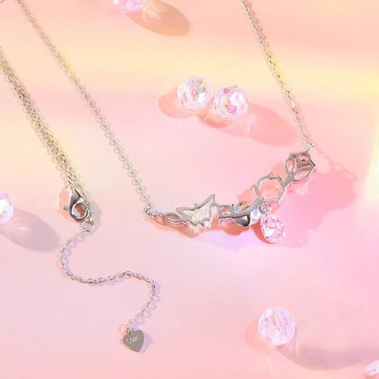 Blossom Flutter Butterfly Rose Necklace 925 Sterling Silver