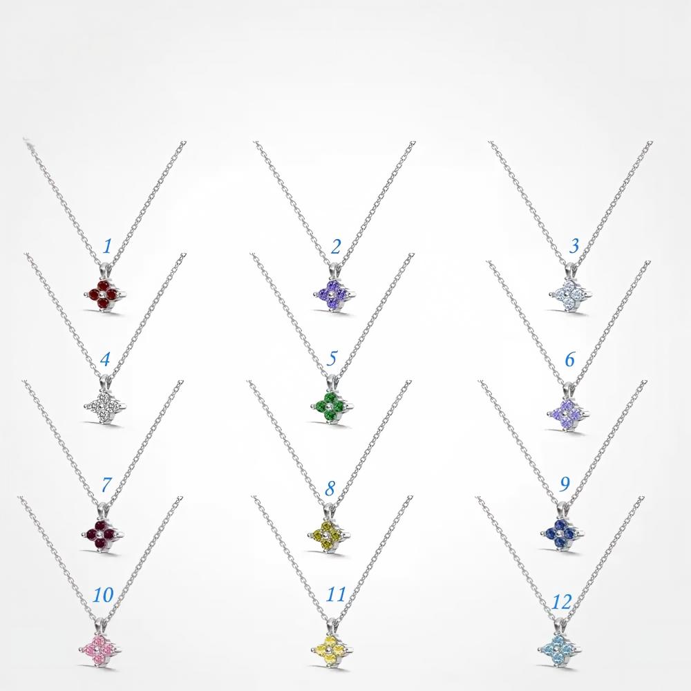 925 Sterling Silver Birthstone Clover Four Leaf Pendant Necklace Platinum Vermeil 12 Colors