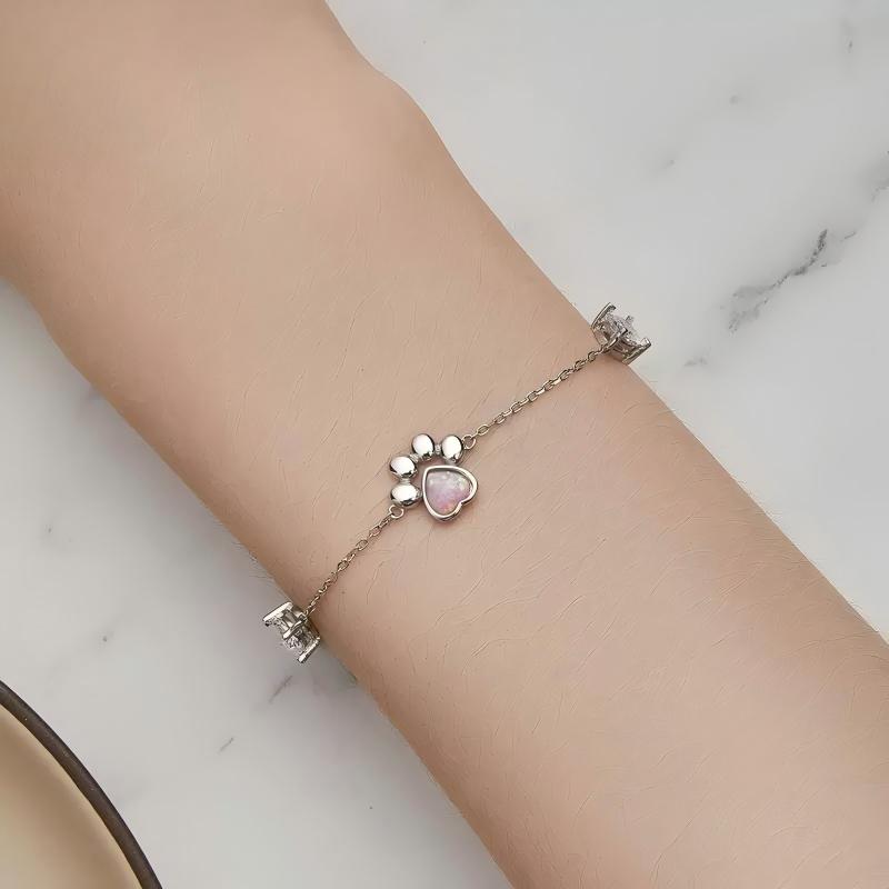 925 Sterling Silver Opal Paw Cat Paw Bracelet White Gold Plated Opal Zircon Bracelet