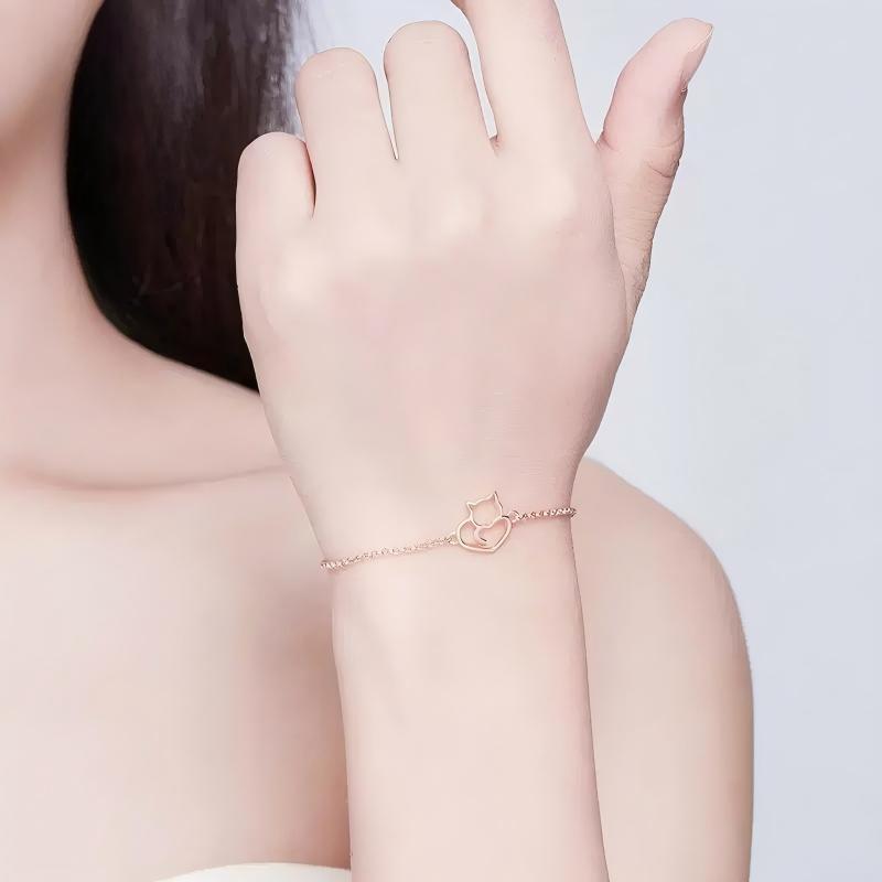 925 Sterling Silver Cat Heart Adjustable Bracelet