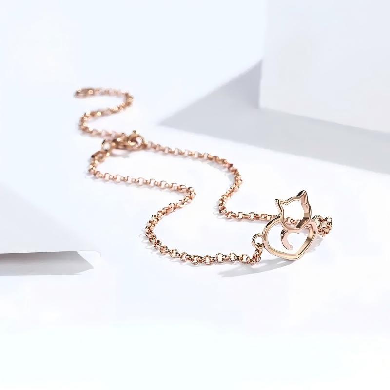 925 Sterling Silver Cat Heart Adjustable Bracelet