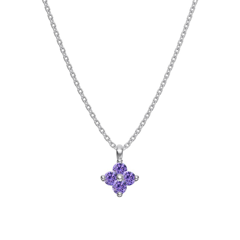 925 Sterling Silver Birthstone Clover Four Leaf Pendant Necklace Platinum Vermeil 12 Colors