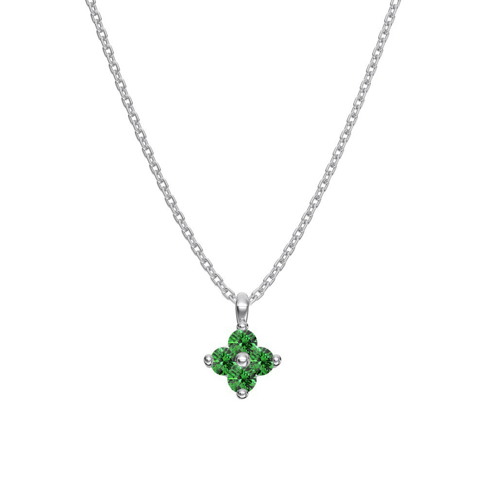 925 Sterling Silver Birthstone Clover Four Leaf Pendant Necklace Platinum Vermeil 12 Colors