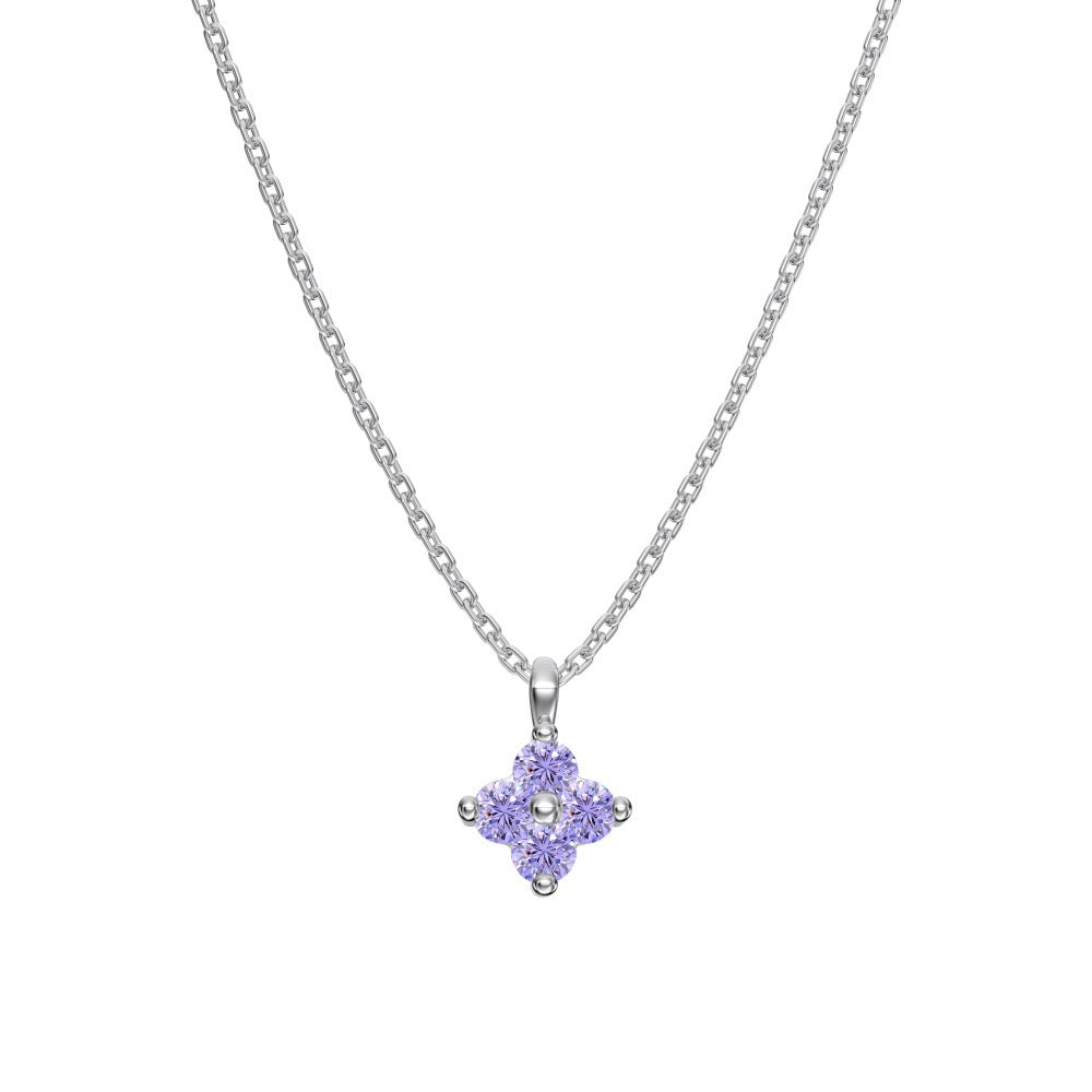 925 Sterling Silver Birthstone Clover Four Leaf Pendant Necklace Platinum Vermeil 12 Colors
