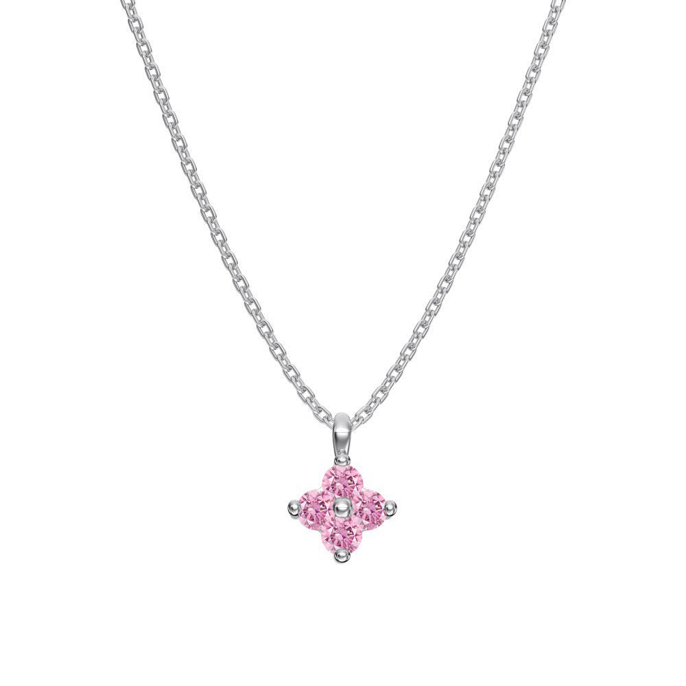 925 Sterling Silver Birthstone Clover Four Leaf Pendant Necklace Platinum Vermeil 12 Colors