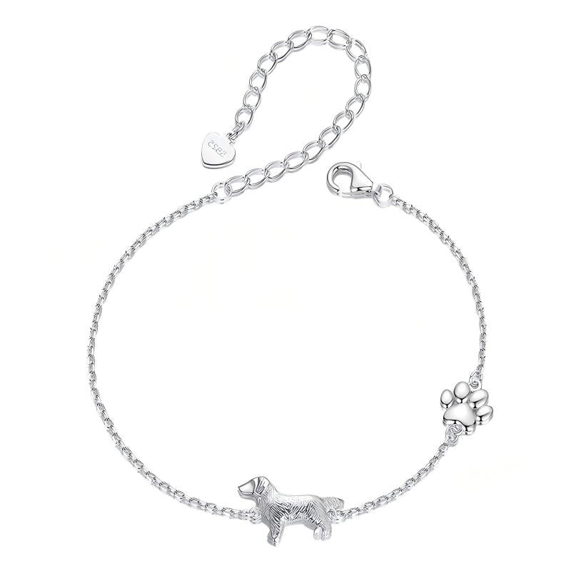 S925 Sterling Silver Golden Retriever Love Bracelet Paw Charm Adjustable Dog Lover Jewelry